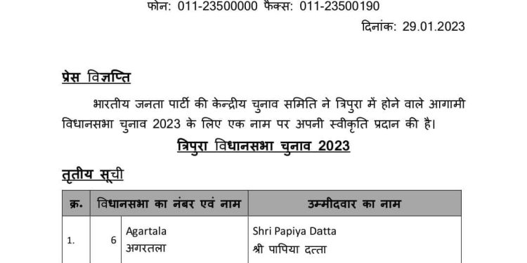 ৬ আগরতলা কেন্দ্রের প্রার্থী পাপিয়া দত্ত