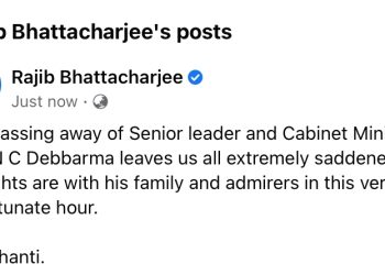 মন্ত্রী এন সি দেববর্মার প্রয়ানে শোকপ্রকাশ করলেন বিজেপি প্রদেশ সভাপতি