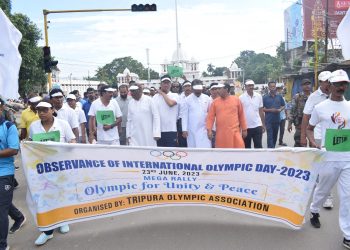 আন্তর্জাতিক অলিম্পিক দিবস উপলক্ষে এিপুরা অলিম্পিক অ্যাসোসিয়েশন এর উদ্যোগে এক রেলীর আয়োজন করা হয়