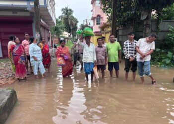 খয়েরপুর বিধানসভা এলাকার কাশিপুরে কো-অপারেটিভ রোডে নিকাশি ব্যবস্থার অভাবে সামান্য বৃষ্টিতেই জল জমে তৈরি হচ্ছে চরম দুর্ভোগ।