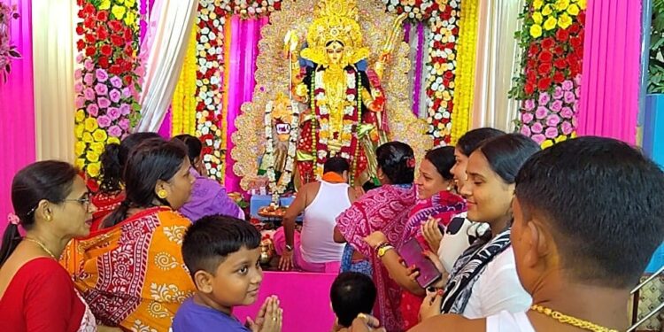 ধর্মীয় আচার-অনুষ্ঠান ও ভক্তদের উপস্থিতিতে জাঁকজমকপূর্ণভাবে অনুষ্ঠিত হচ্ছে বিপত্তারিণী দেবীর পূজা।